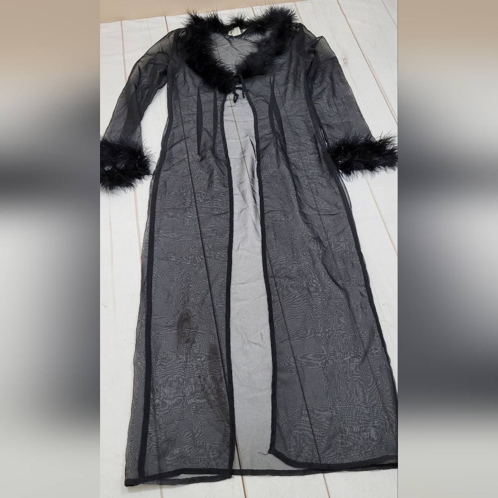 Vintage Finesse USA real feather trim sheer robe